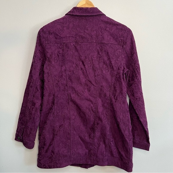 Chico’s Elongated Jacquard Denim Jacket Purple Sz S / Sz 4 / Sz 6 Long Fit - Picture 10 of 13